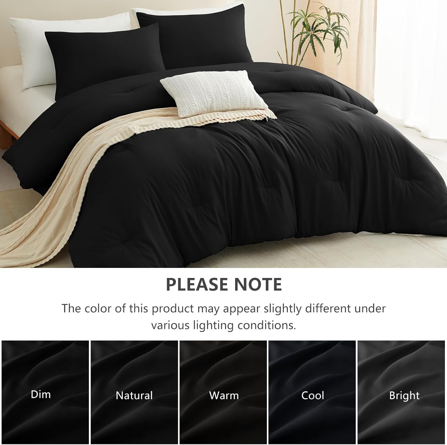 Black Queen-size 3-piece quilted bedding set.