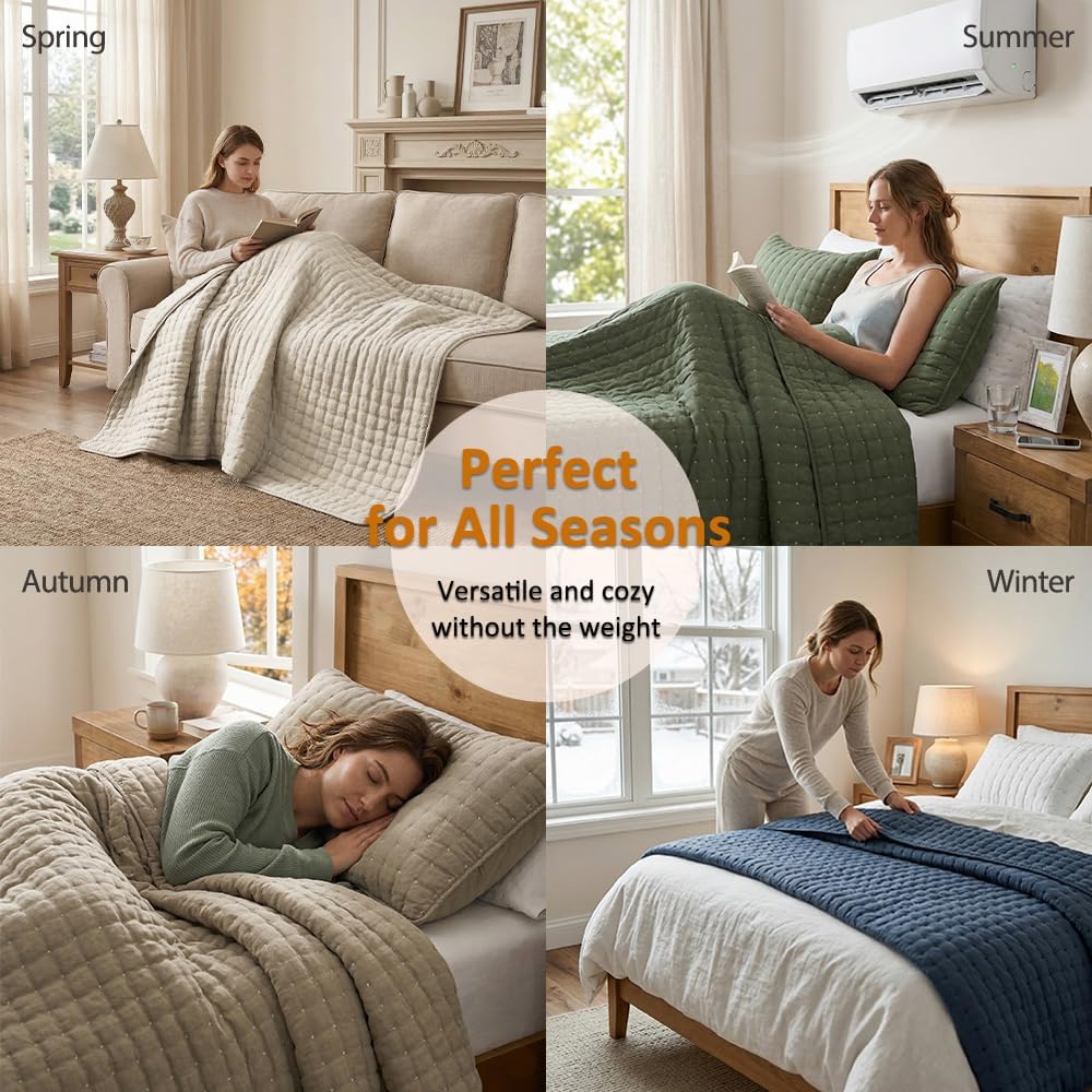 Beige King Size quilted bedding set (includes 2 pillowcases).