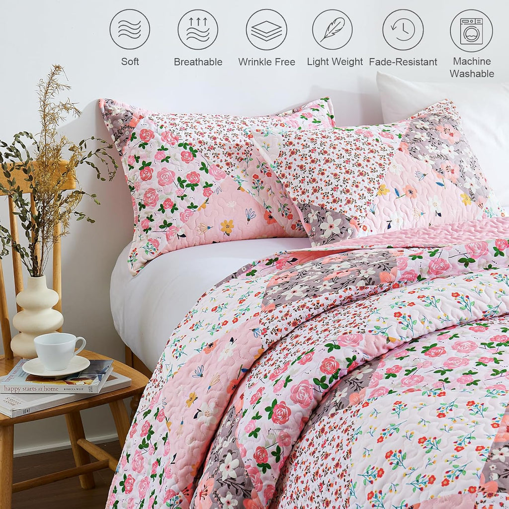 Bohemian floral patchwork quilt (Queen Size).
