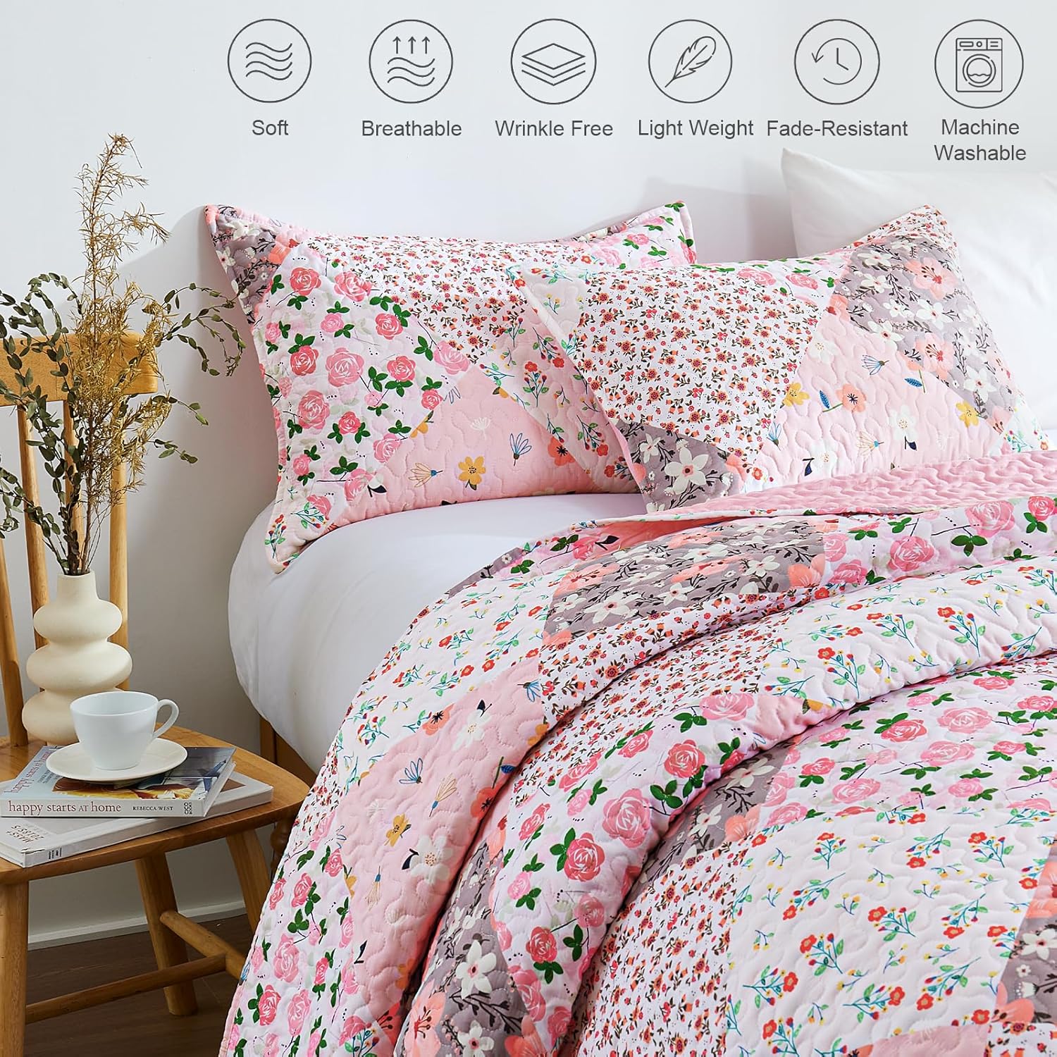 Bohemian floral patchwork quilt (Queen Size).