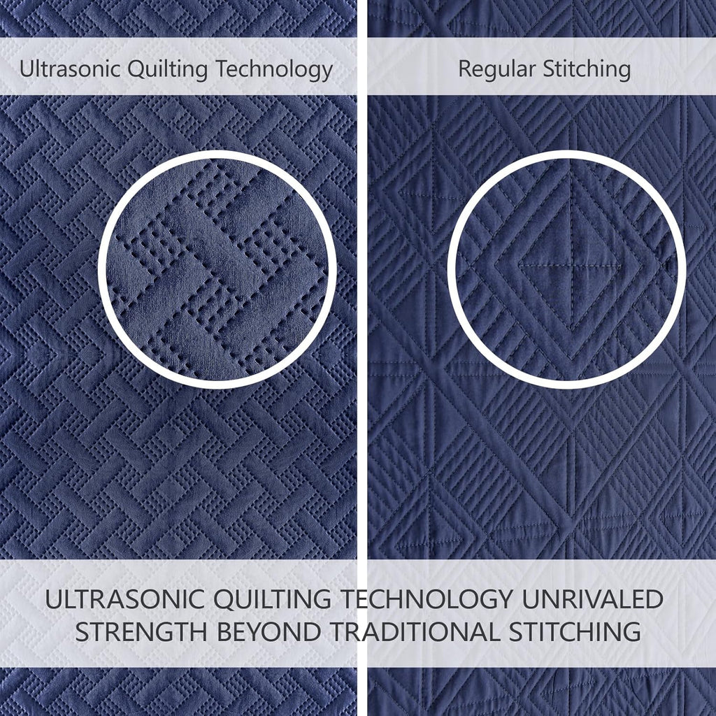 Quilted Bedspread – Ultra-soft, lightweight navy blue microfiber coverlet.