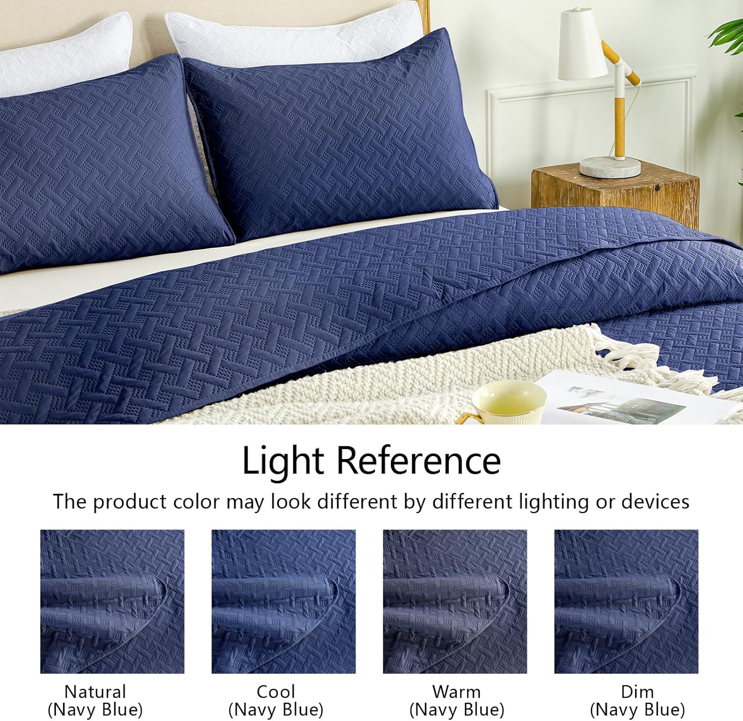 Quilted Bedspread – Ultra-soft, lightweight navy blue microfiber coverlet.