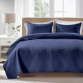 Quilted Bedspread – Ultra-soft, lightweight navy blue microfiber coverlet.