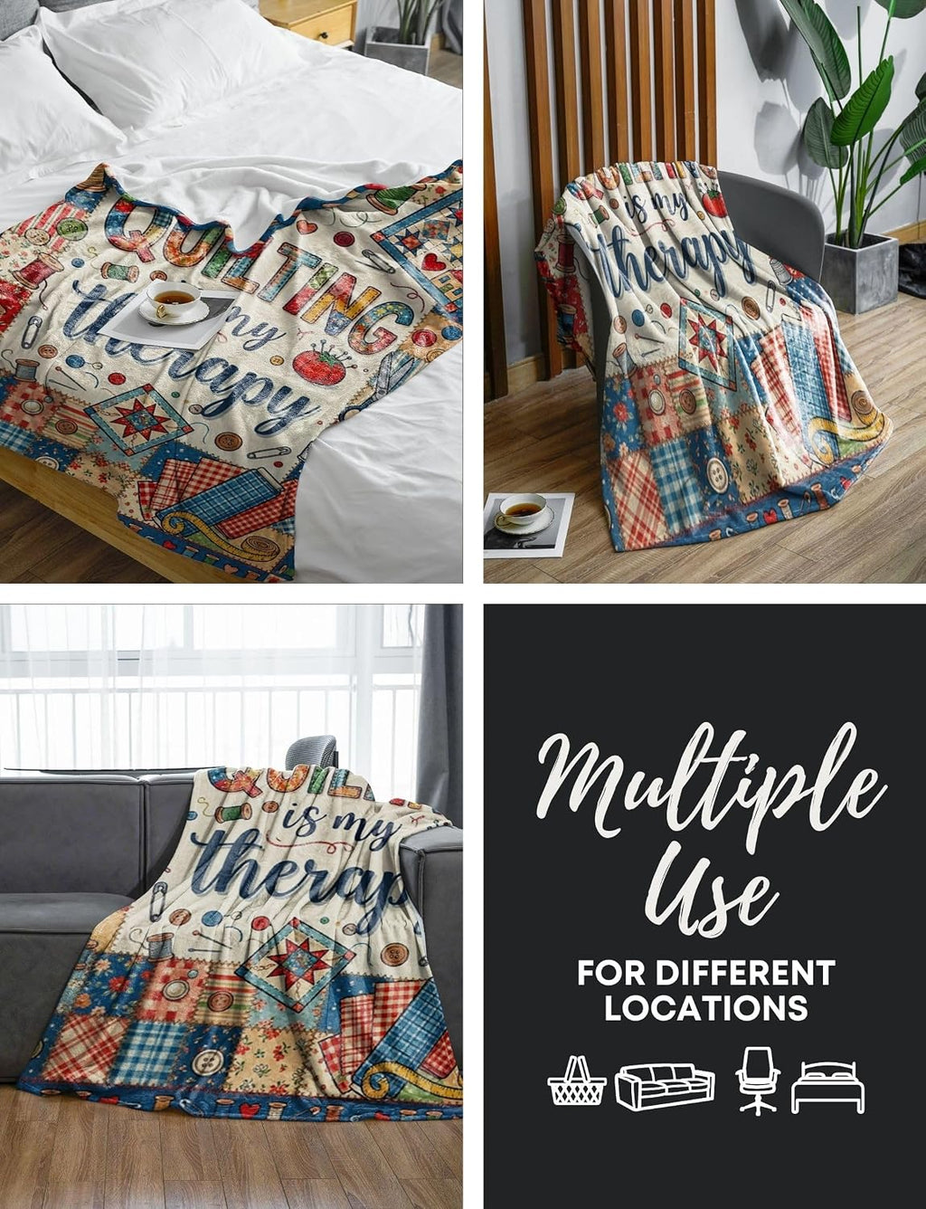Quilting-themed throw blanket—a gift for quilting enthusiasts.