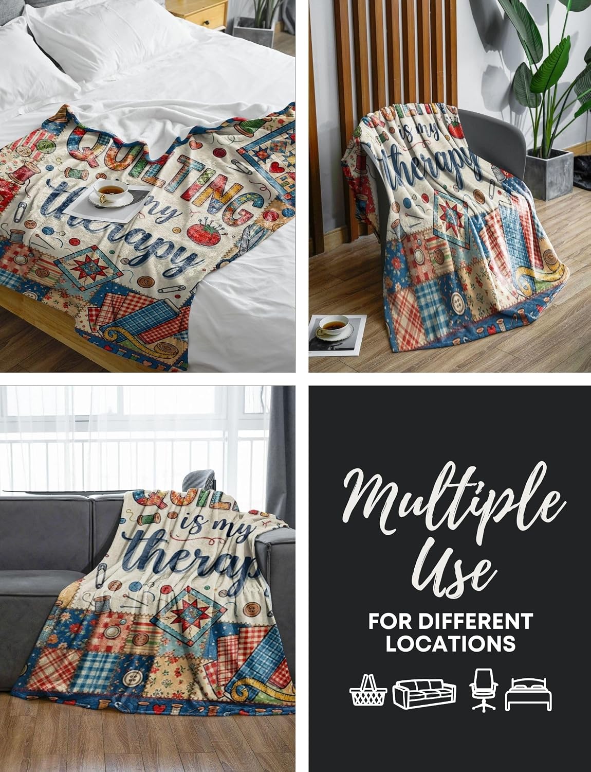Quilting-themed throw blanket—a gift for quilting enthusiasts.