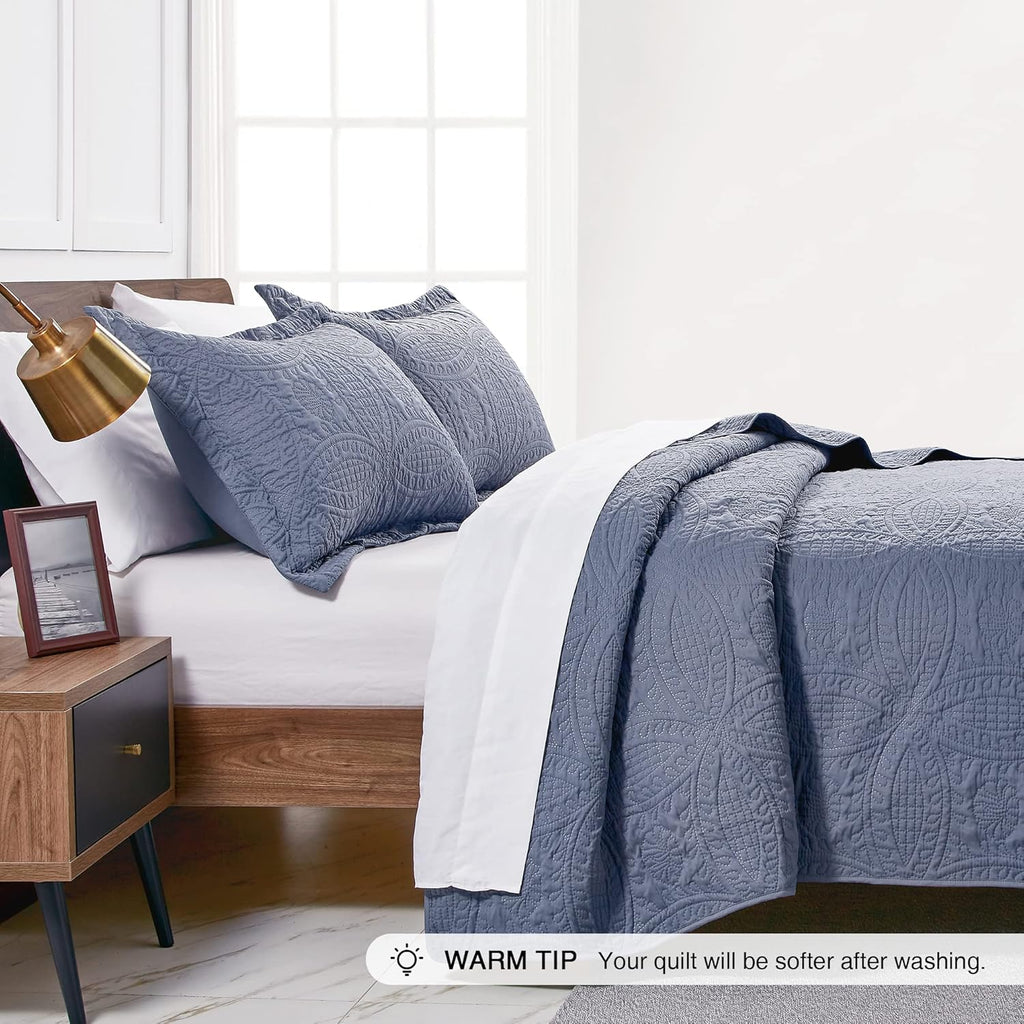 Blue Quilted Blanket (Fits Queen Size Bed) – Soft, Lightweight Summer Throw/Light Quilt