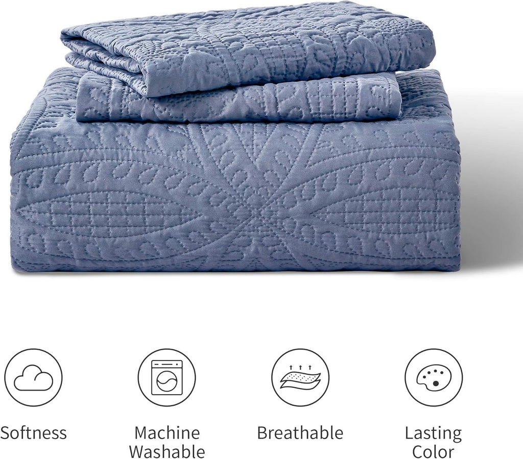 Blue Quilted Blanket (Fits Queen Size Bed) – Soft, Lightweight Summer Throw/Light Quilt