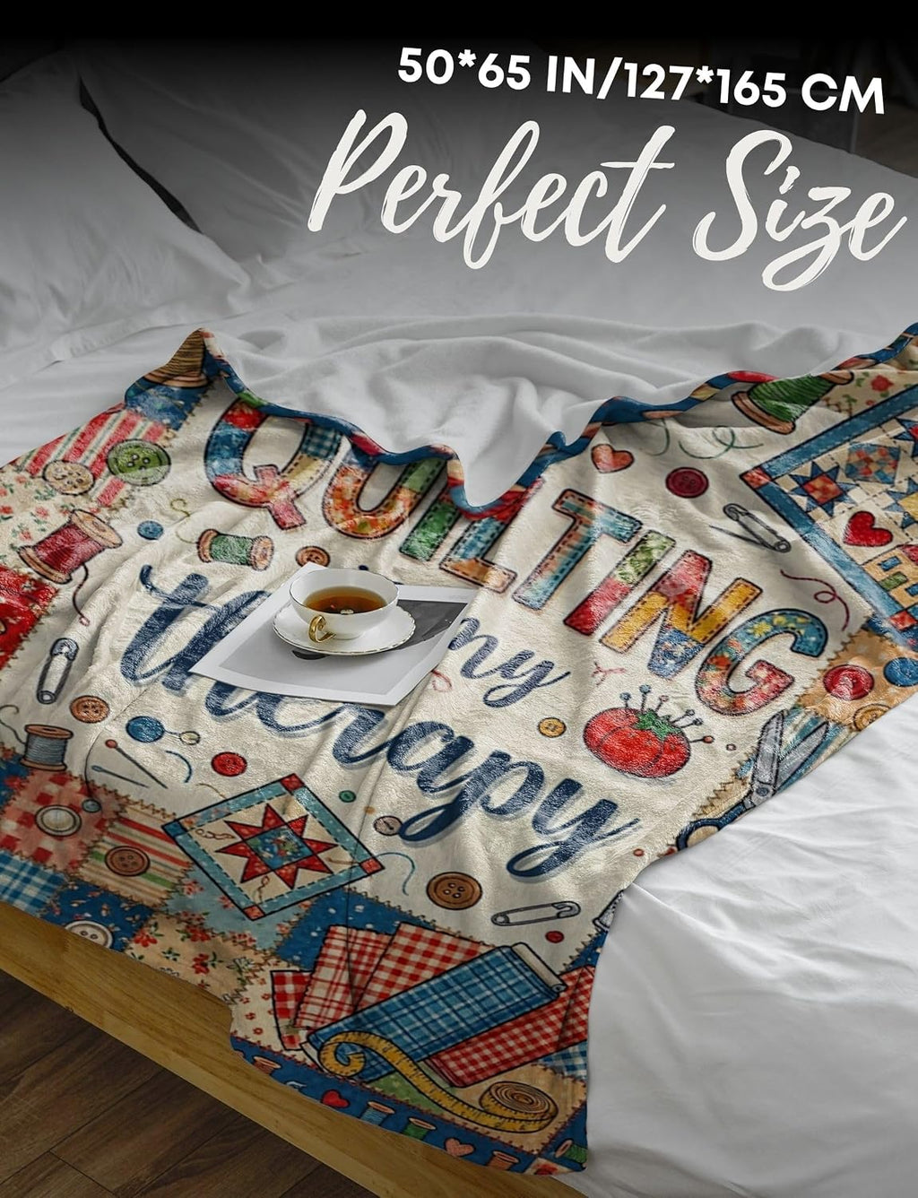 Quilting-themed throw blanket—a gift for quilting enthusiasts.