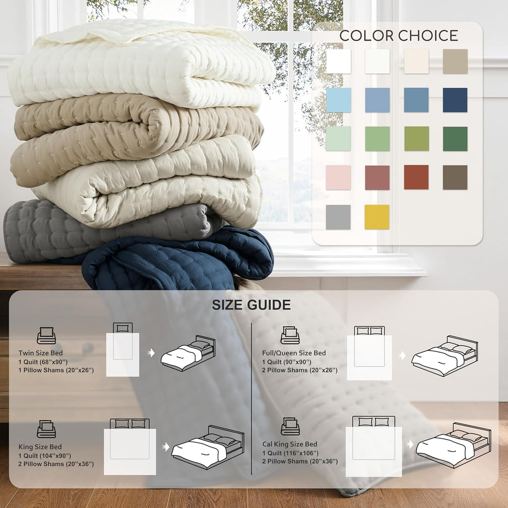 Beige King Size quilted bedding set (includes 2 pillowcases).