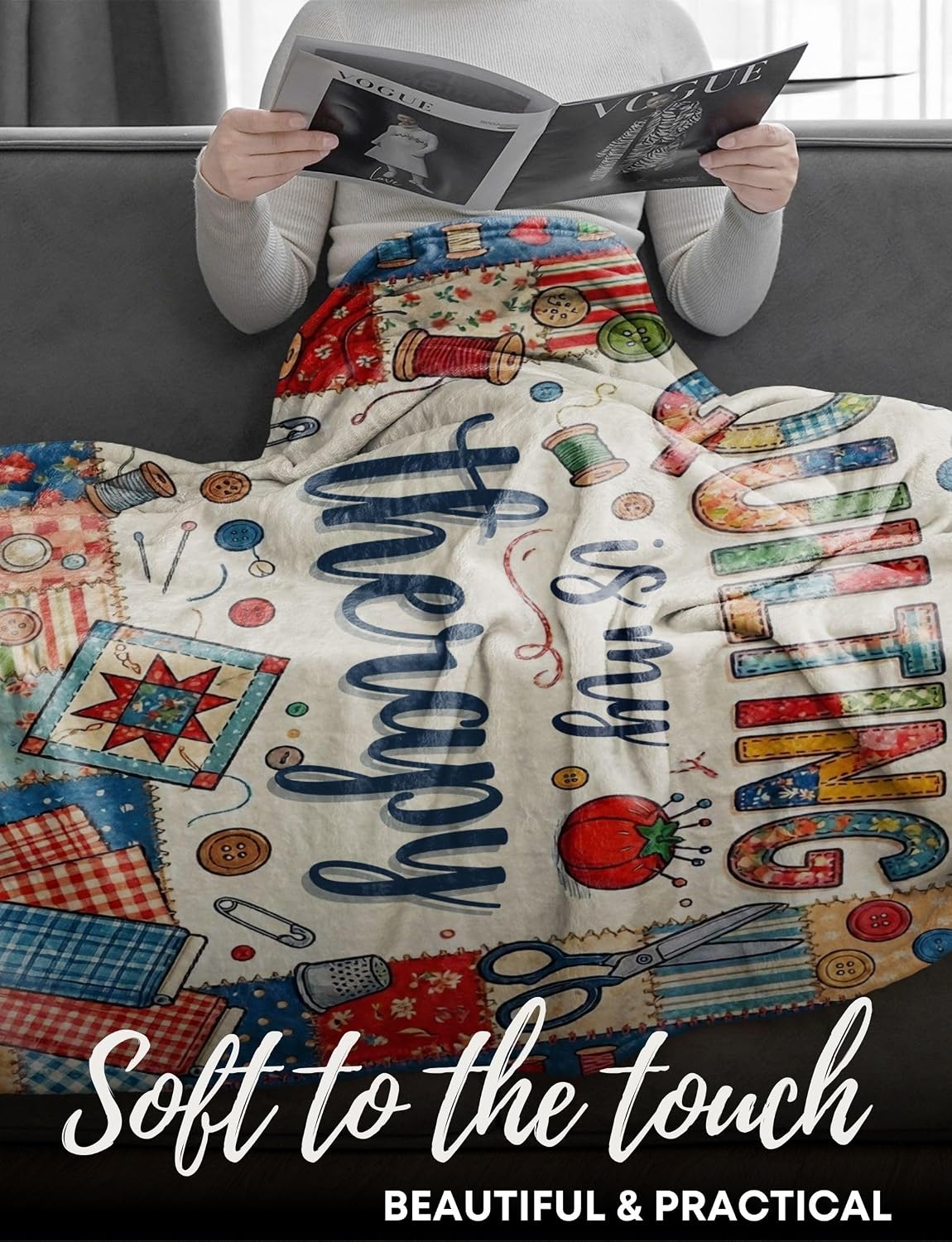 Quilting-themed throw blanket—a gift for quilting enthusiasts.