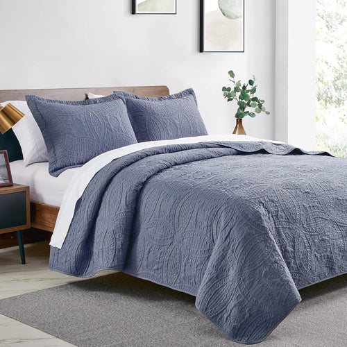 Blue Quilted Blanket (Fits Queen Size Bed) – Soft, Lightweight Summer Throw/Light Quilt
