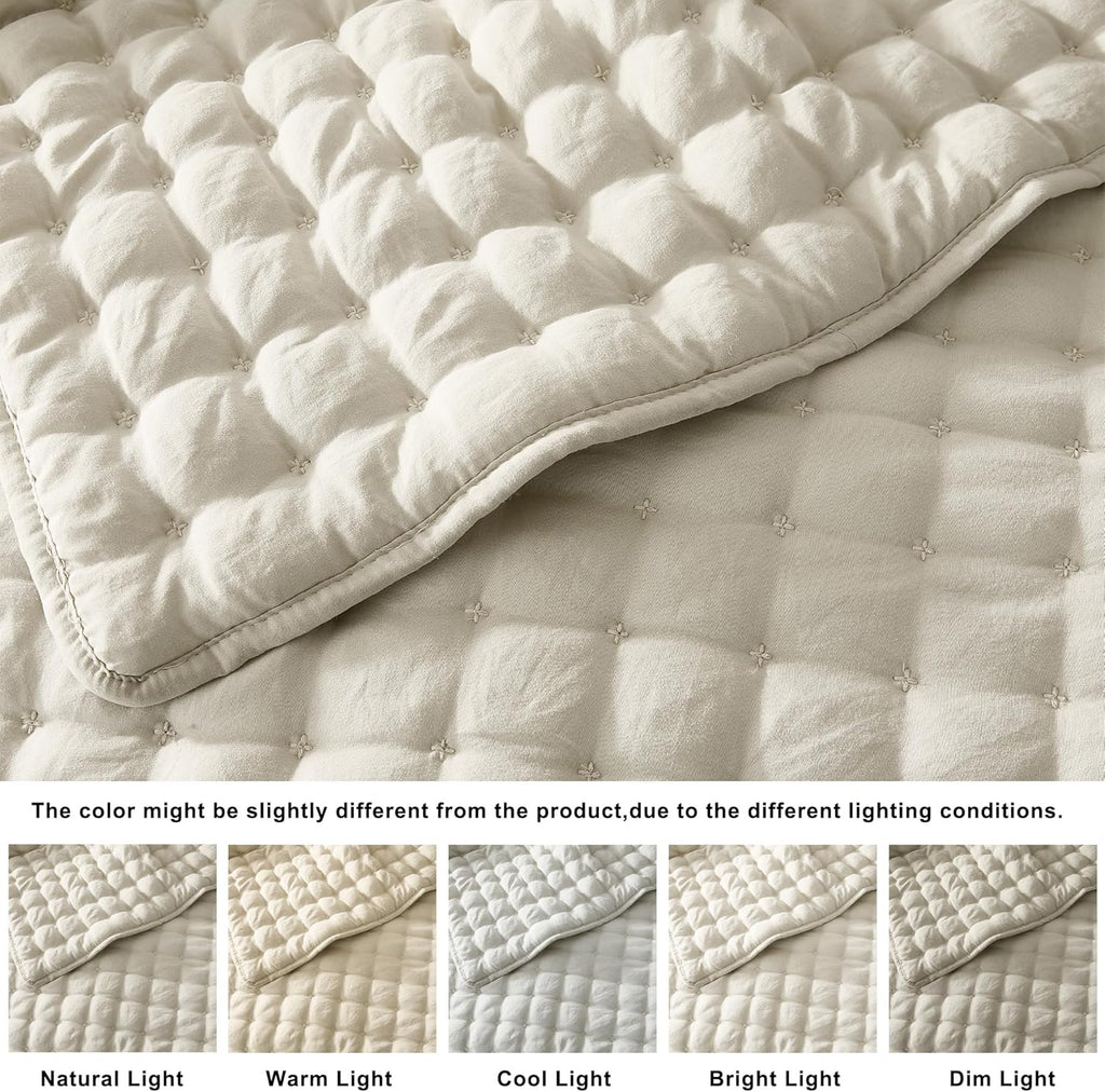 Beige King Size quilted bedding set (includes 2 pillowcases).