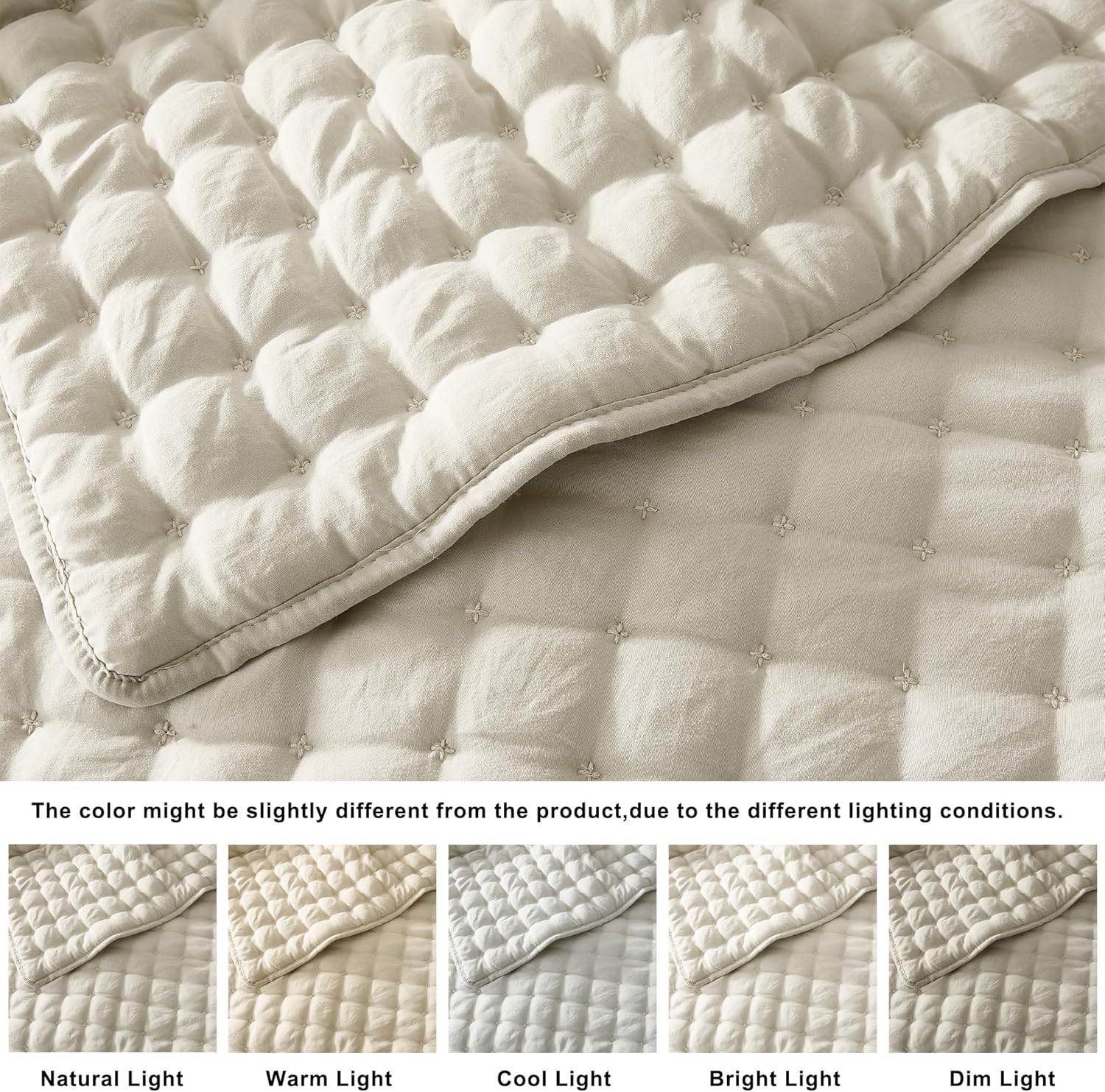 Beige King Size quilted bedding set (includes 2 pillowcases).