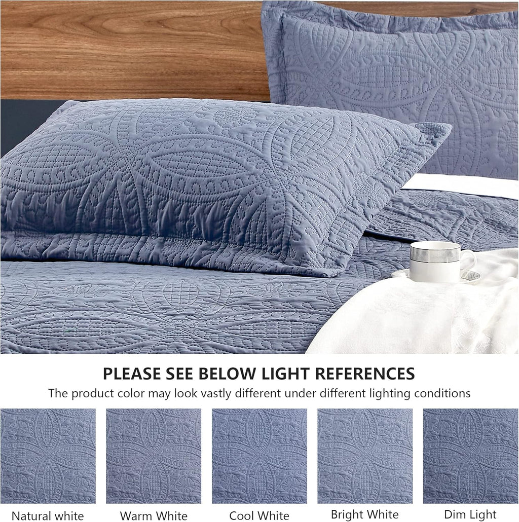 Blue Quilted Blanket (Fits Queen Size Bed) – Soft, Lightweight Summer Throw/Light Quilt