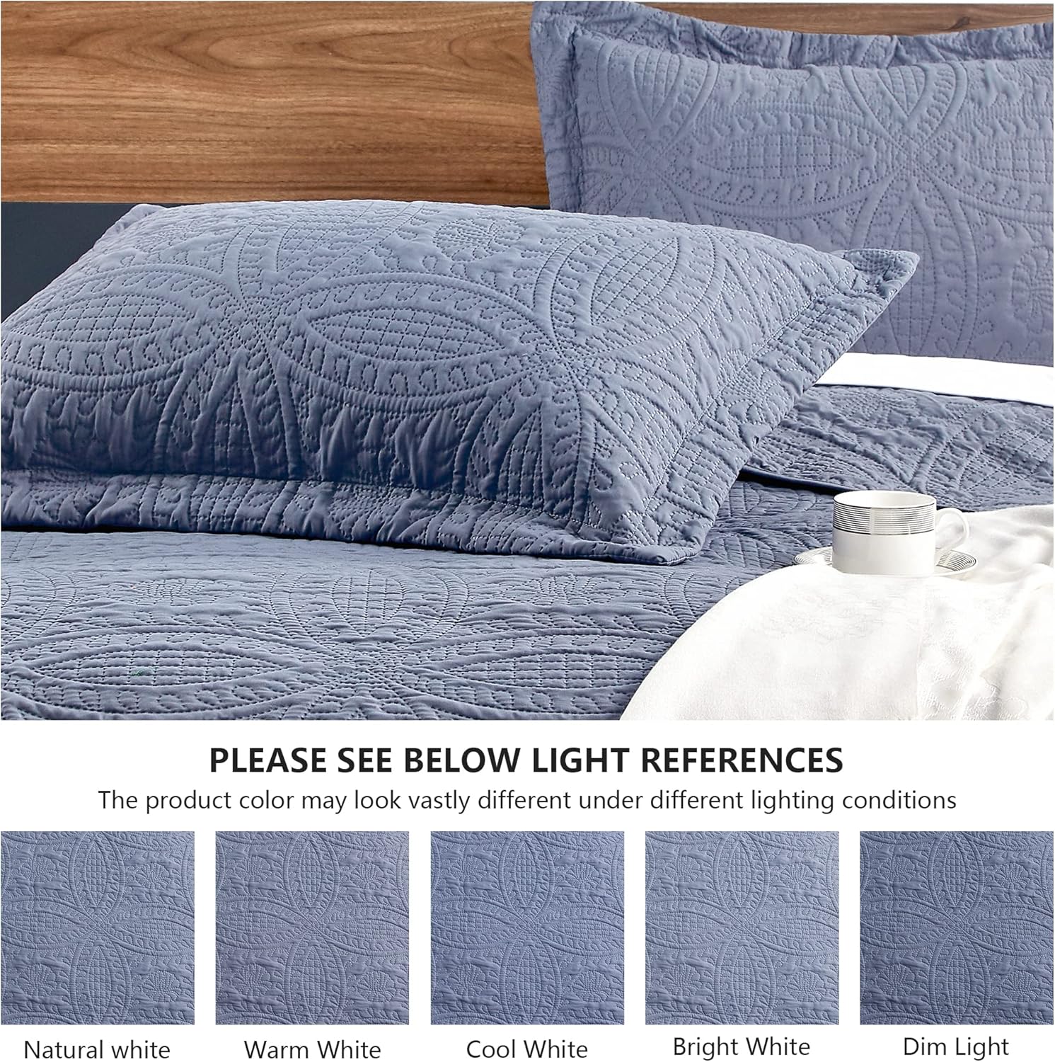 Blue Quilted Blanket (Fits Queen Size Bed) – Soft, Lightweight Summer Throw/Light Quilt