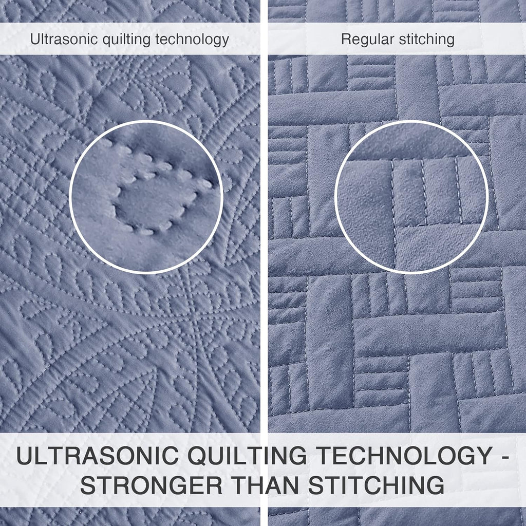 Blue Quilted Blanket (Fits Queen Size Bed) – Soft, Lightweight Summer Throw/Light Quilt