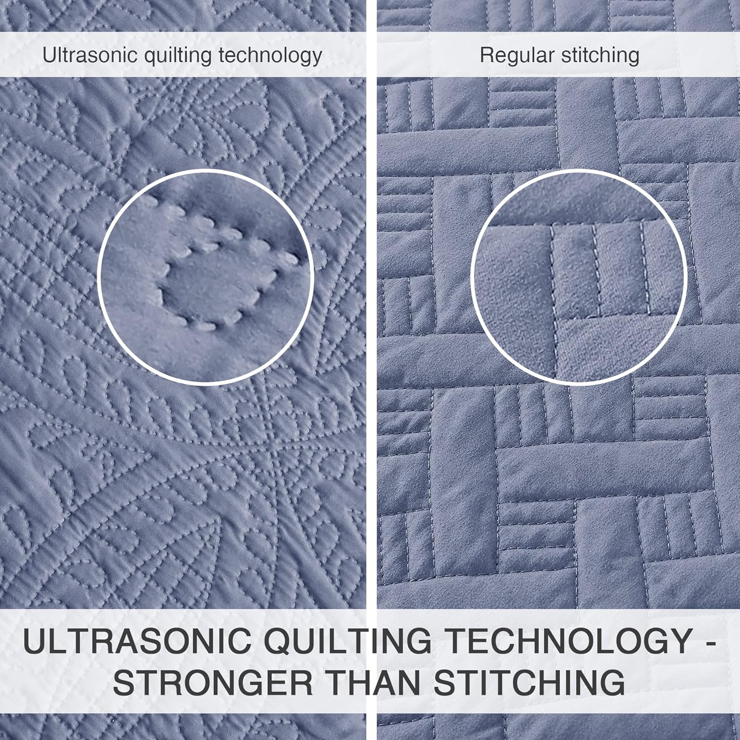 Blue Quilted Blanket (Fits Queen Size Bed) – Soft, Lightweight Summer Throw/Light Quilt
