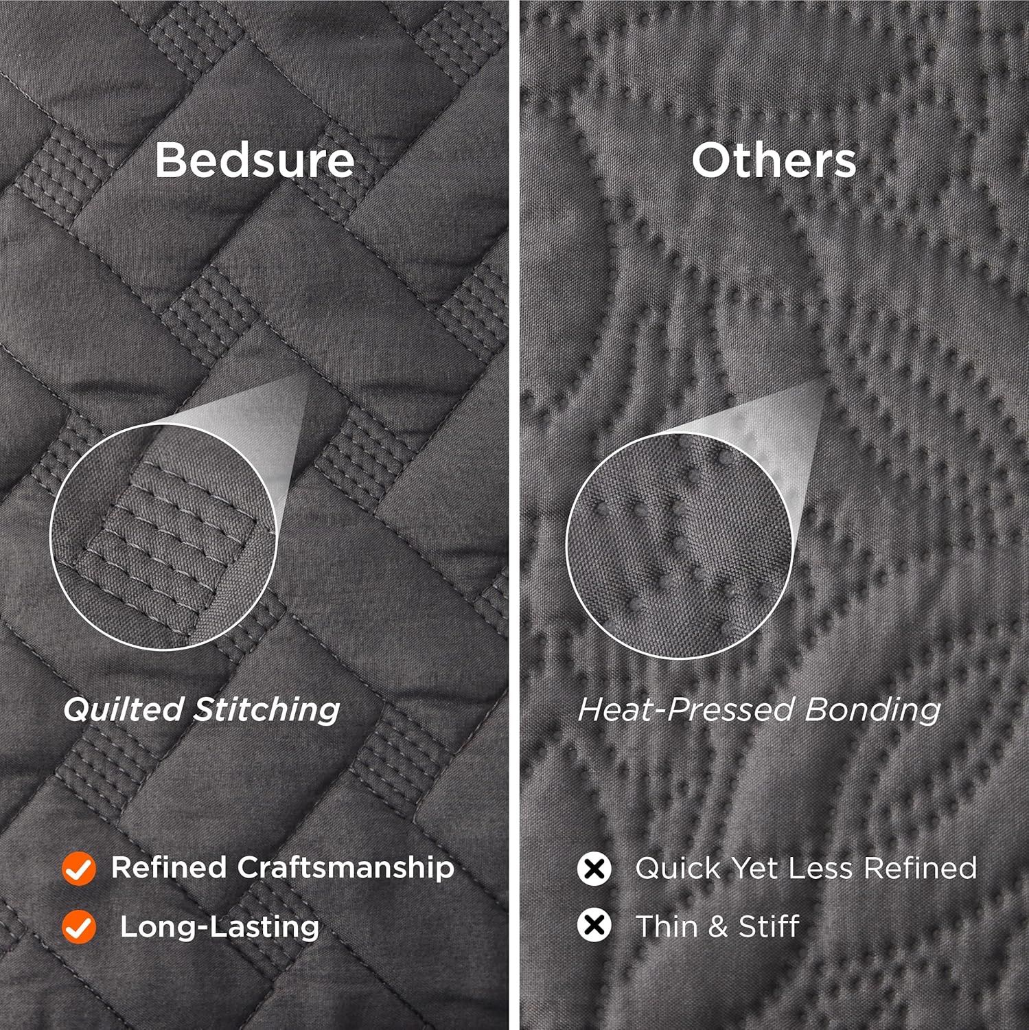 Quilted Bedspread — Grey Basket-Weave Pattern (Queen Size). Soft Quilted Bedding Set.